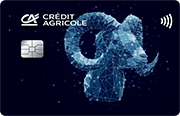 Karta Credit Agricole z motywem konstelacji gwiazd, które układają się w znak zodiaku baran
